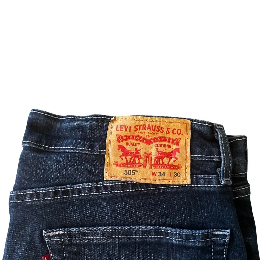 Levis 505 Dark Wash Indigo Blue Regular Fit Straight‎ Leg Jeans Men's W34 L30